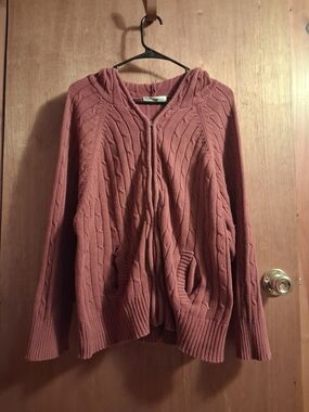 Lee Hooded Cable Knit Zip Cardigan - Rosewood